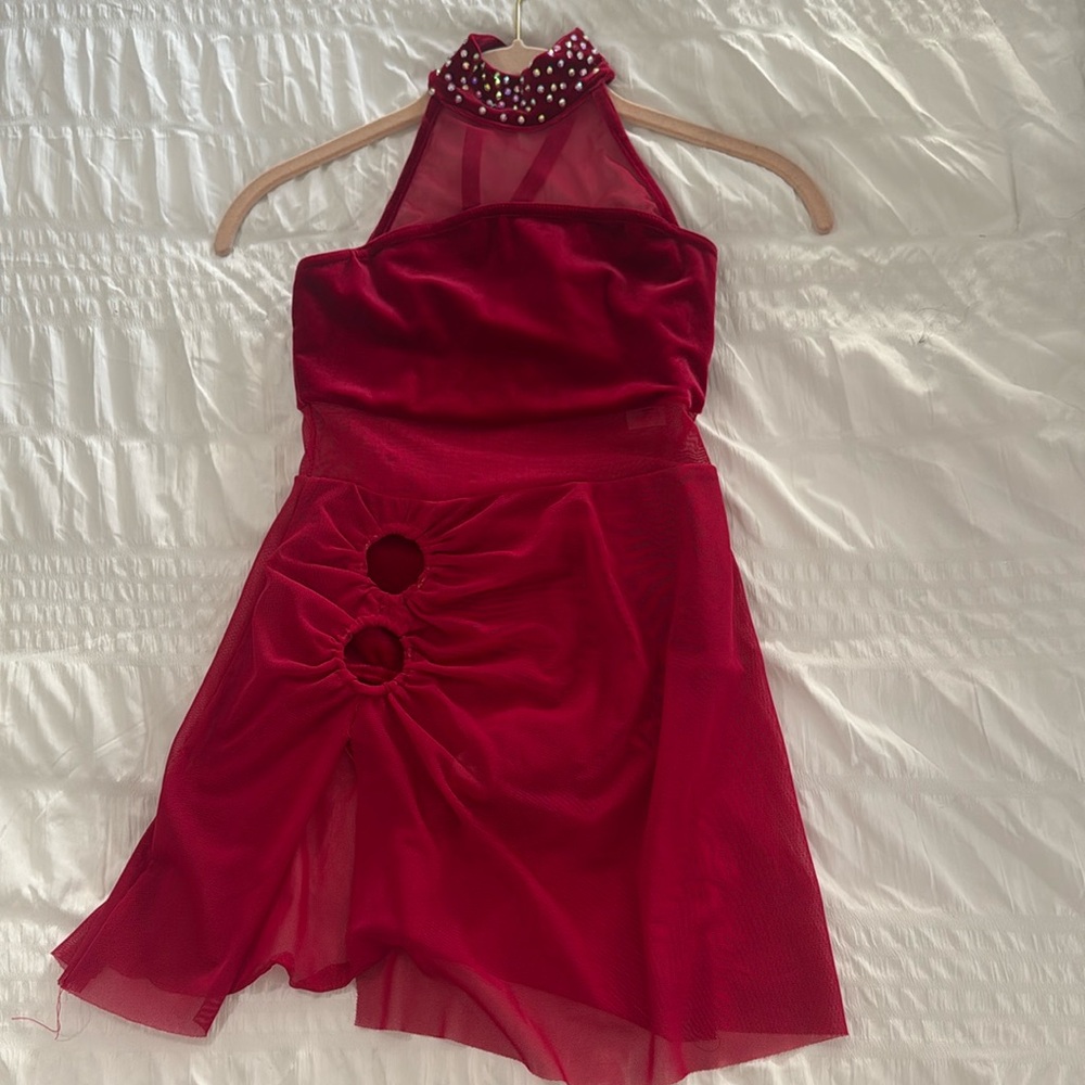 Weissman red velvet leotard dance costume MC jazz solo